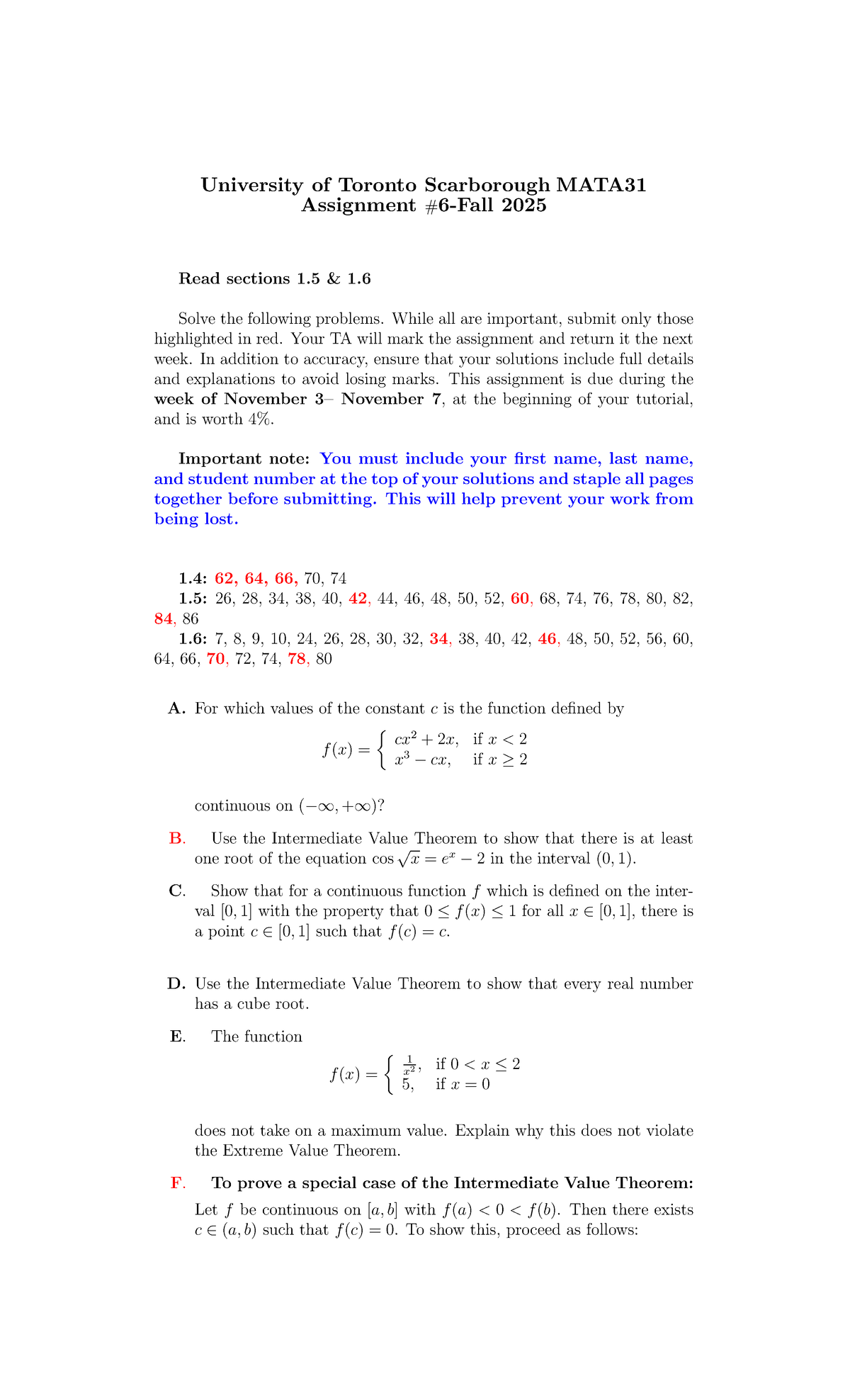 MATA31 Assignment 2025: Key Problems from Sections 1.5 & 1.6 - Studocu