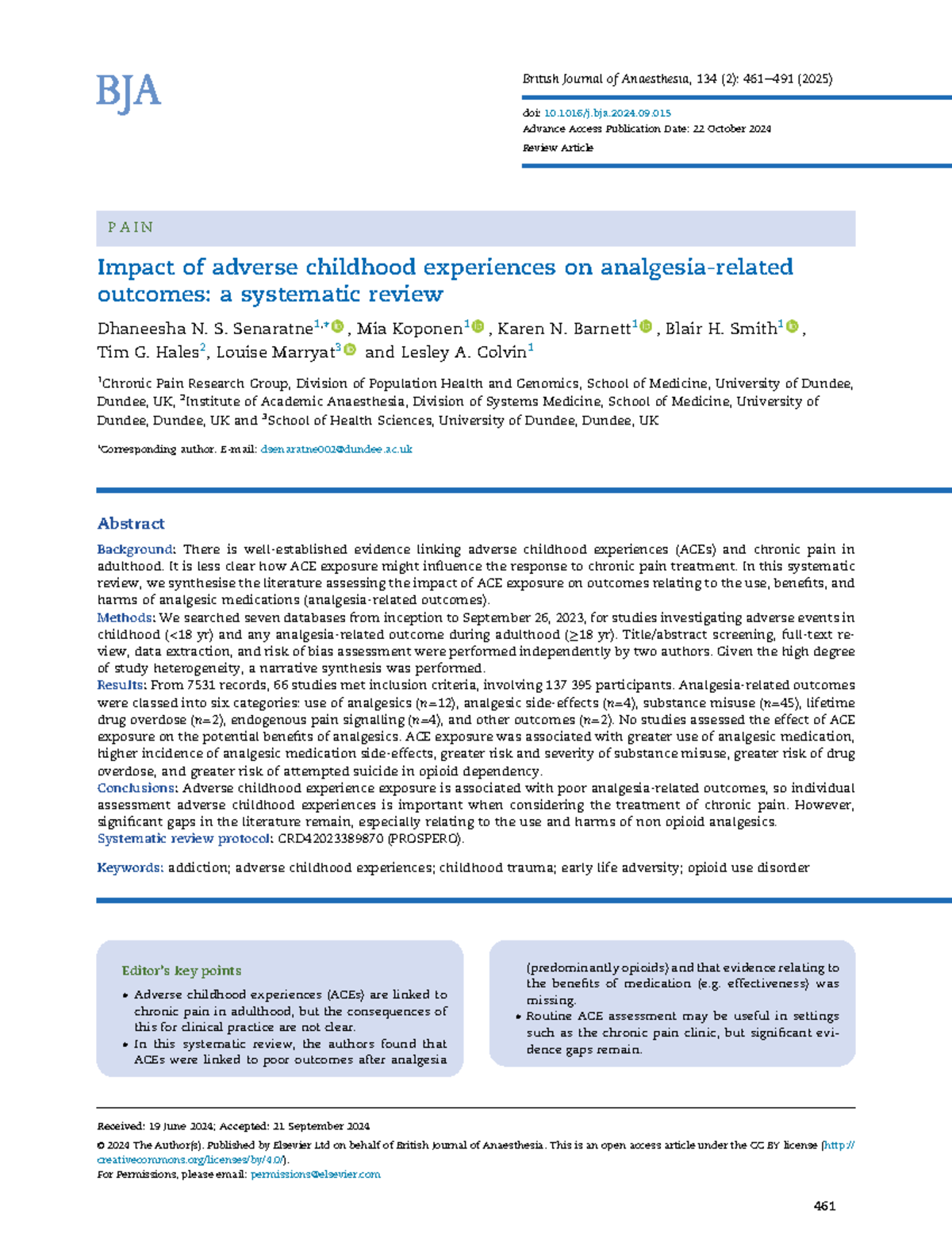 Impact of Adverse Childhood Experiences on Analgesic Outcomes: A ...