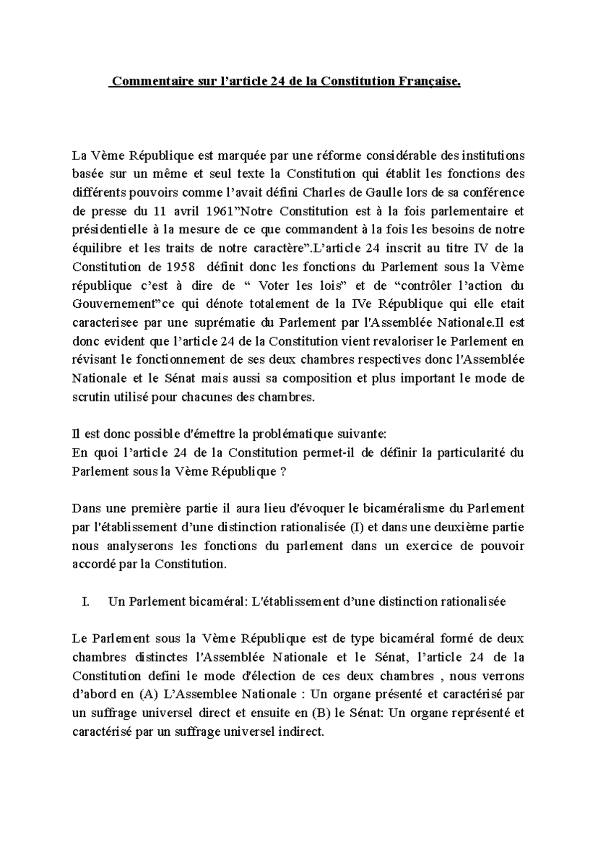 Analyse de l'Article 24 de la Constitution Française et du Parlement ...