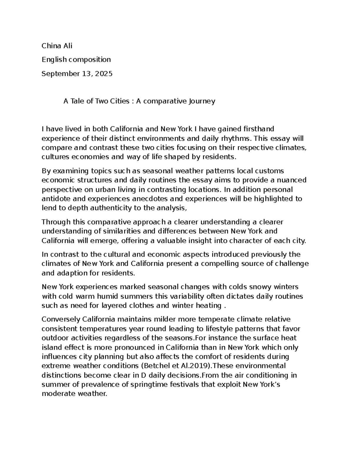 ENG 101 Comparative Essay: A Tale of Two Cities - NY vs. CA - Studocu