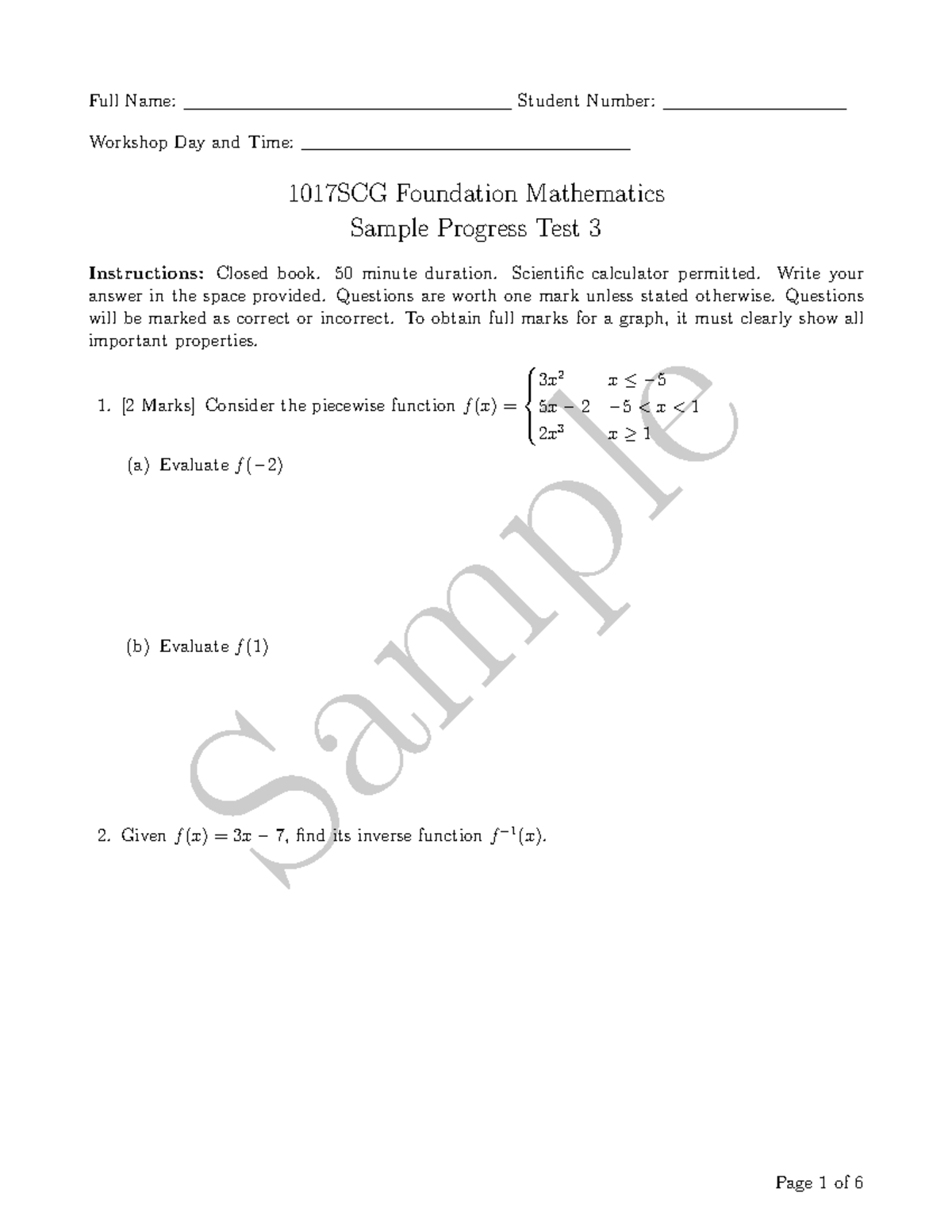 1017SCG Foundation Mathematics Sample Progress Test 3 - Studocu
