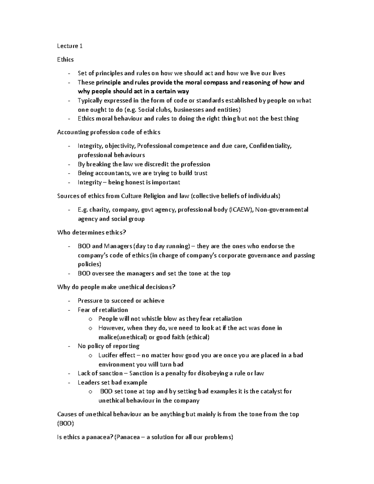 Ethics Lecture Notes: Key Concepts and Corporate Implications - Studocu