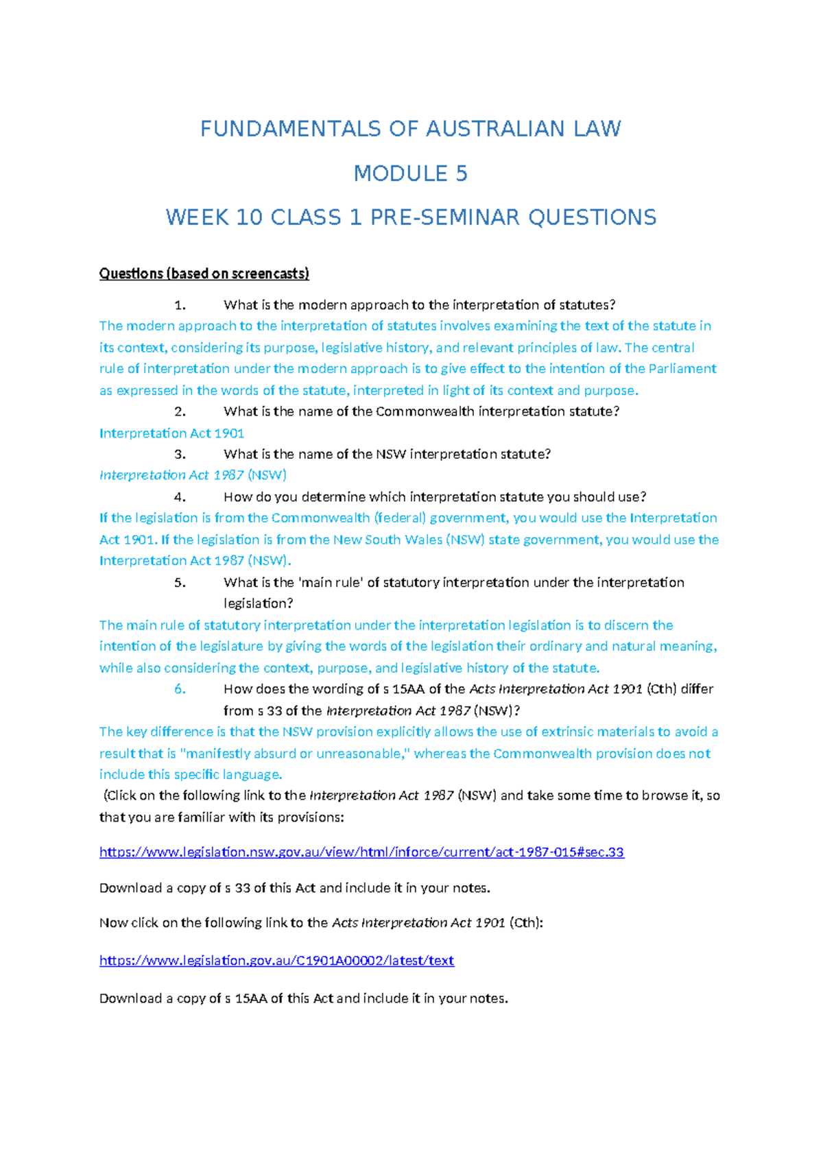 Week 10.1 Pre-Seminar Reading: Statutory Interpretation Principles Aut ...