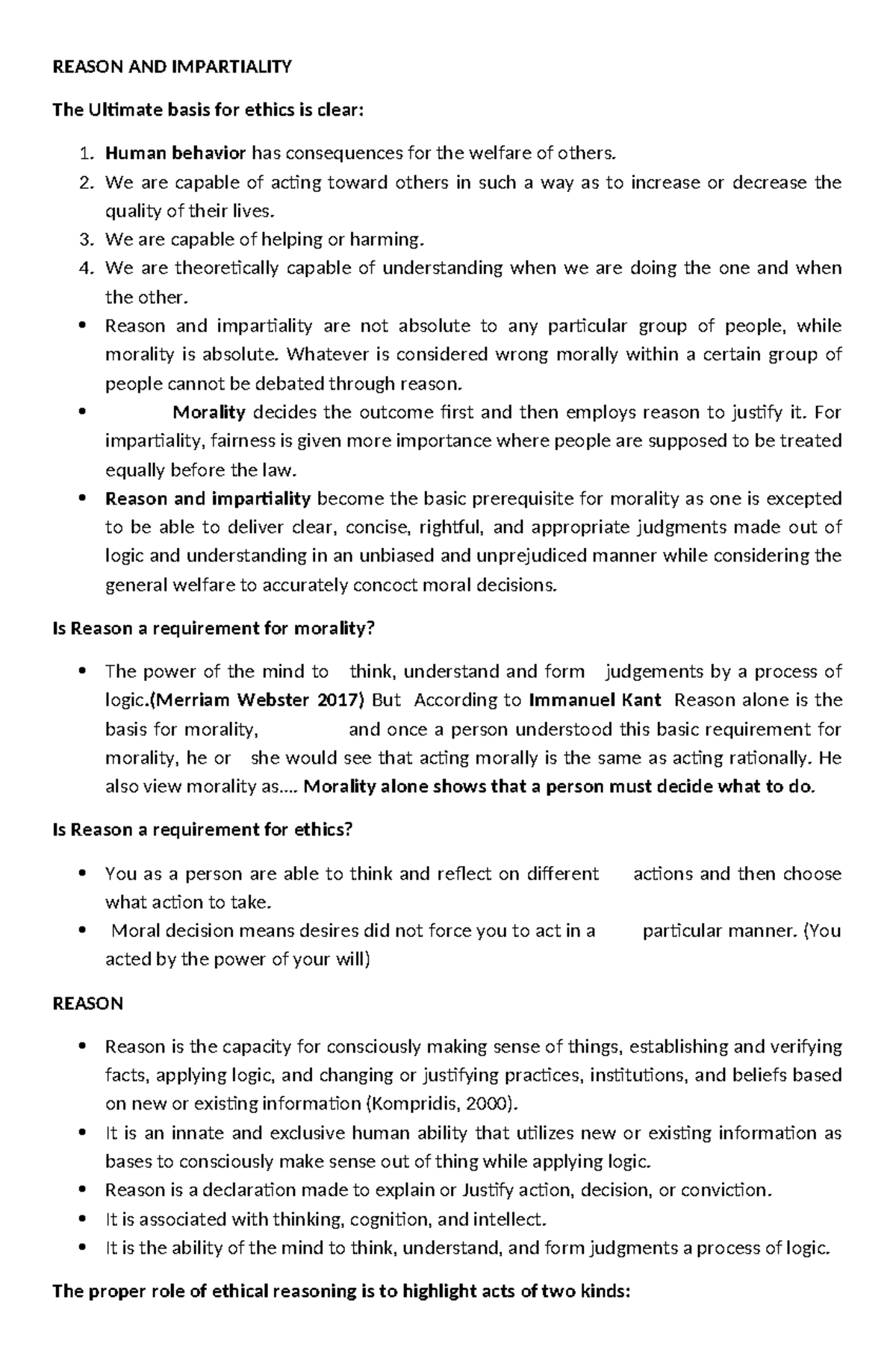 ETH 101: Reason and Impartiality in Ethical Decision-Making - Studocu