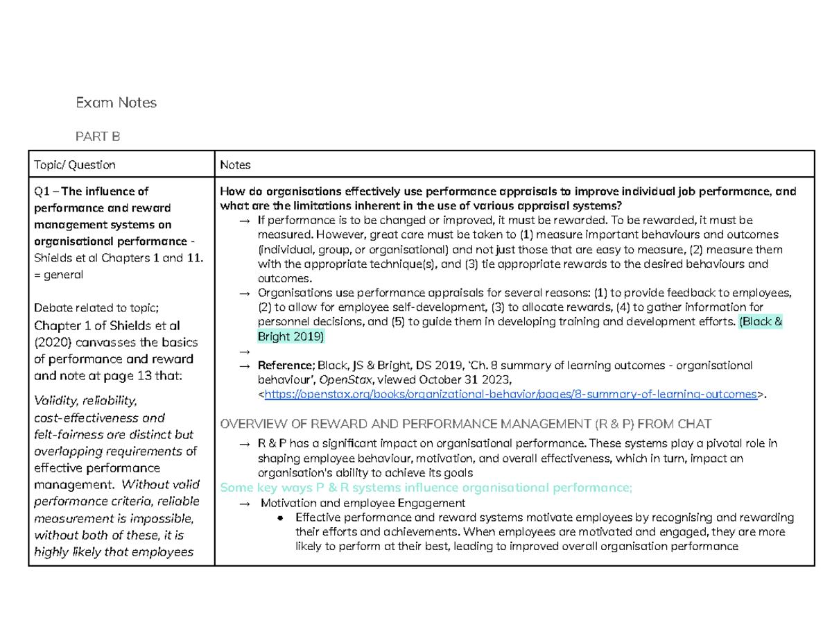 RAPM Final Exam Notes: Insights on Performance & Reward Management ...