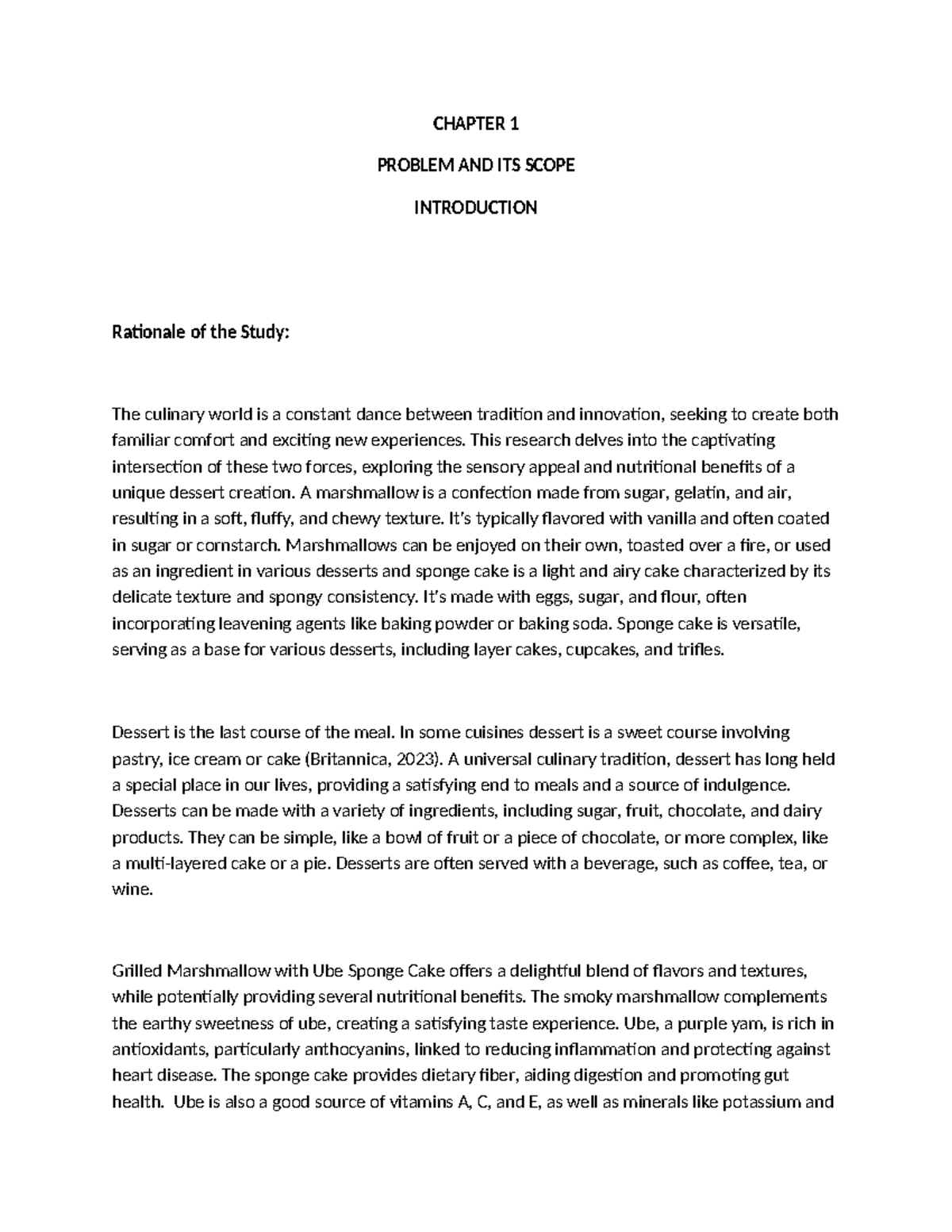 Chapter 1: Problem and Scope of Culinary Innovation in Desserts - Studocu
