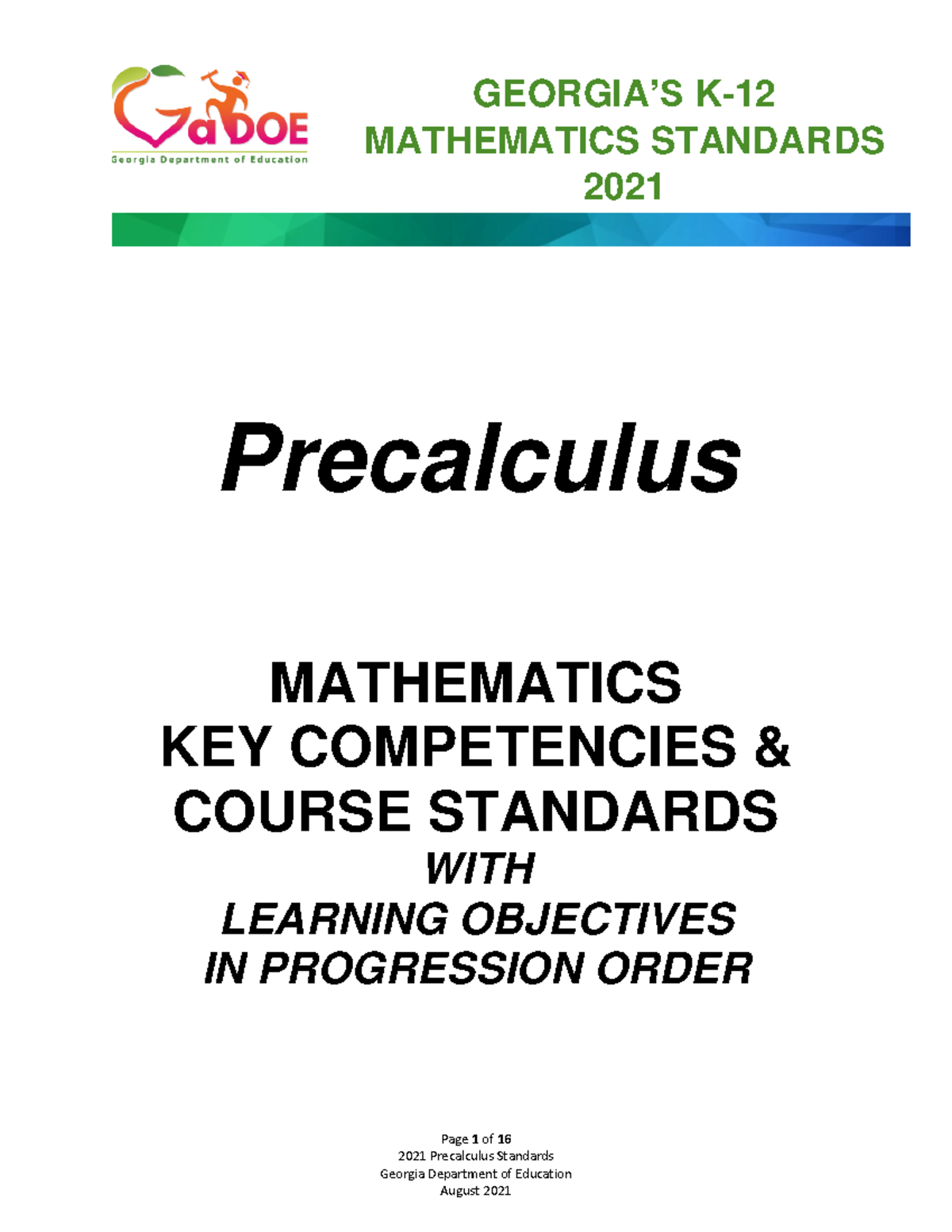 Georgia HS Precalculus Standards: Key Competencies & Learning ...