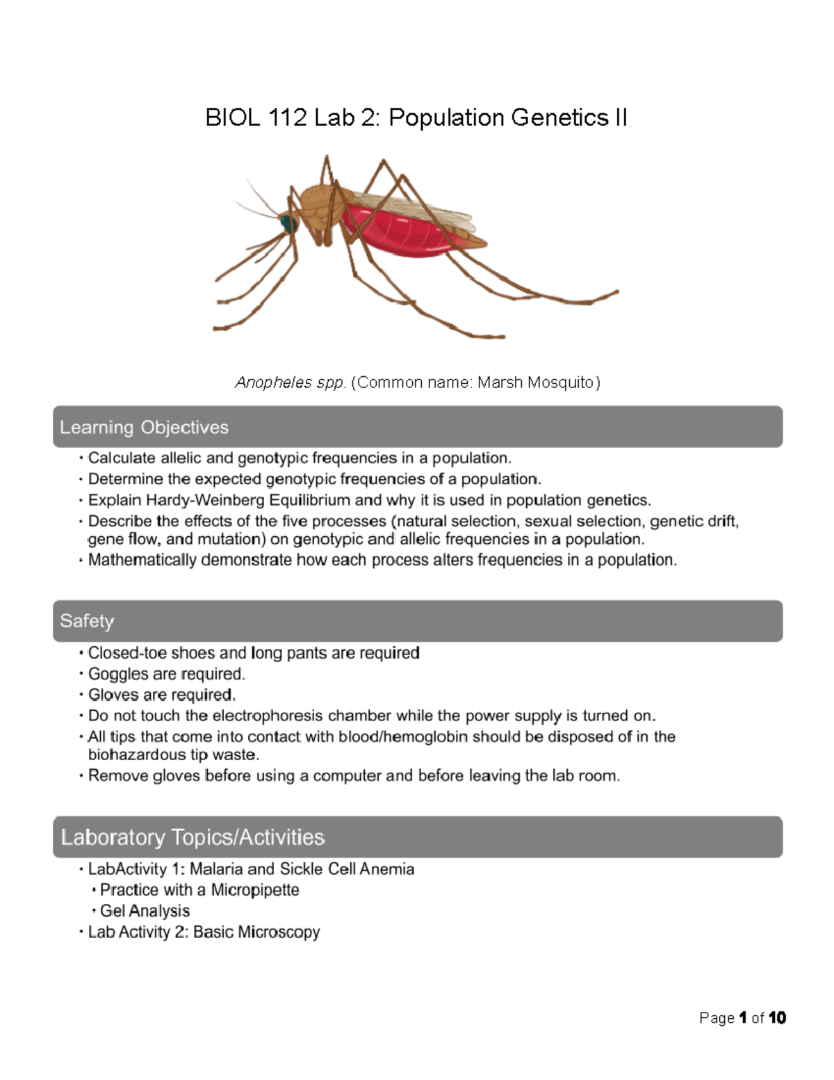 BIOL 112 Lab 2: Population Genetics II Protocol & Data Sheet - Studocu