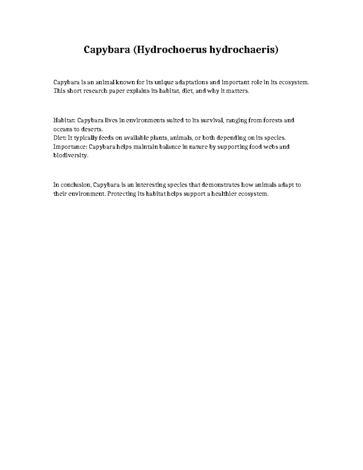 Capybara Research Paper - Capybara (Hydrochoerus hydrochaeris) Capybara ...