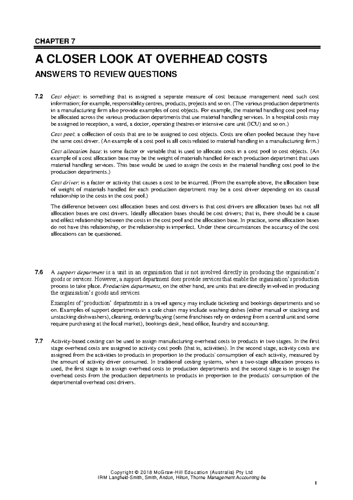 Suggested Solutions for Management Accounting Chapter 7 - Studocu
