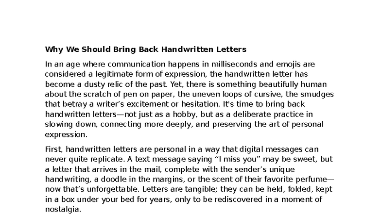 Reviving the Art of Handwritten Letters: A Case for Connection - Studocu