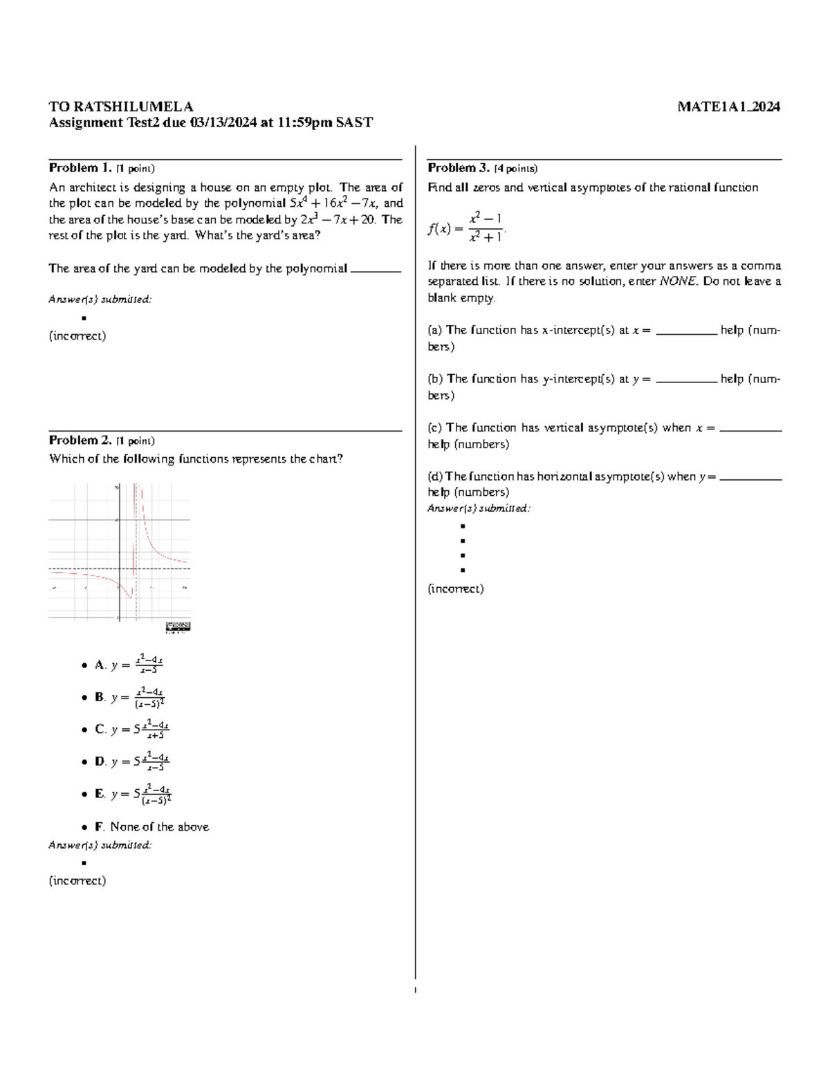 MATE1A1 2024 - Assignment Test2 Solutions and Explanation - Studocu