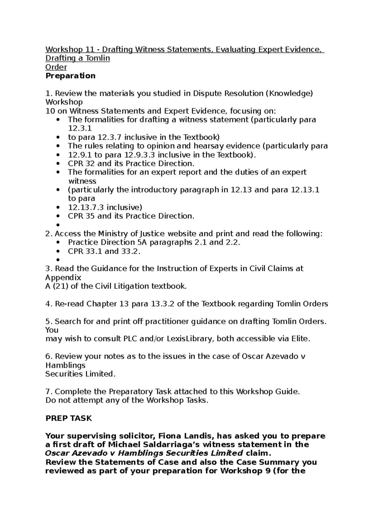 WS11 Drafting Witness Statements and Tomlin Orders Guide - Studocu