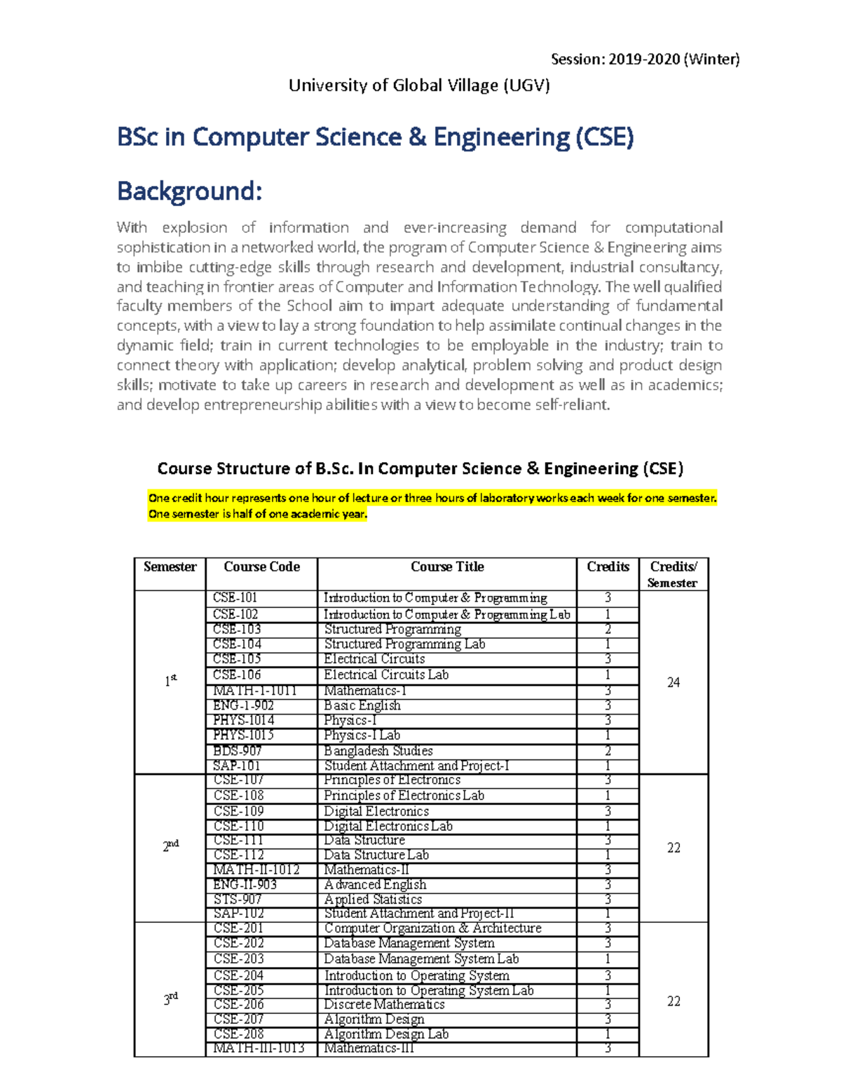 Course Outline: BSc in Computer Science & Engineering (CSE) - Studocu