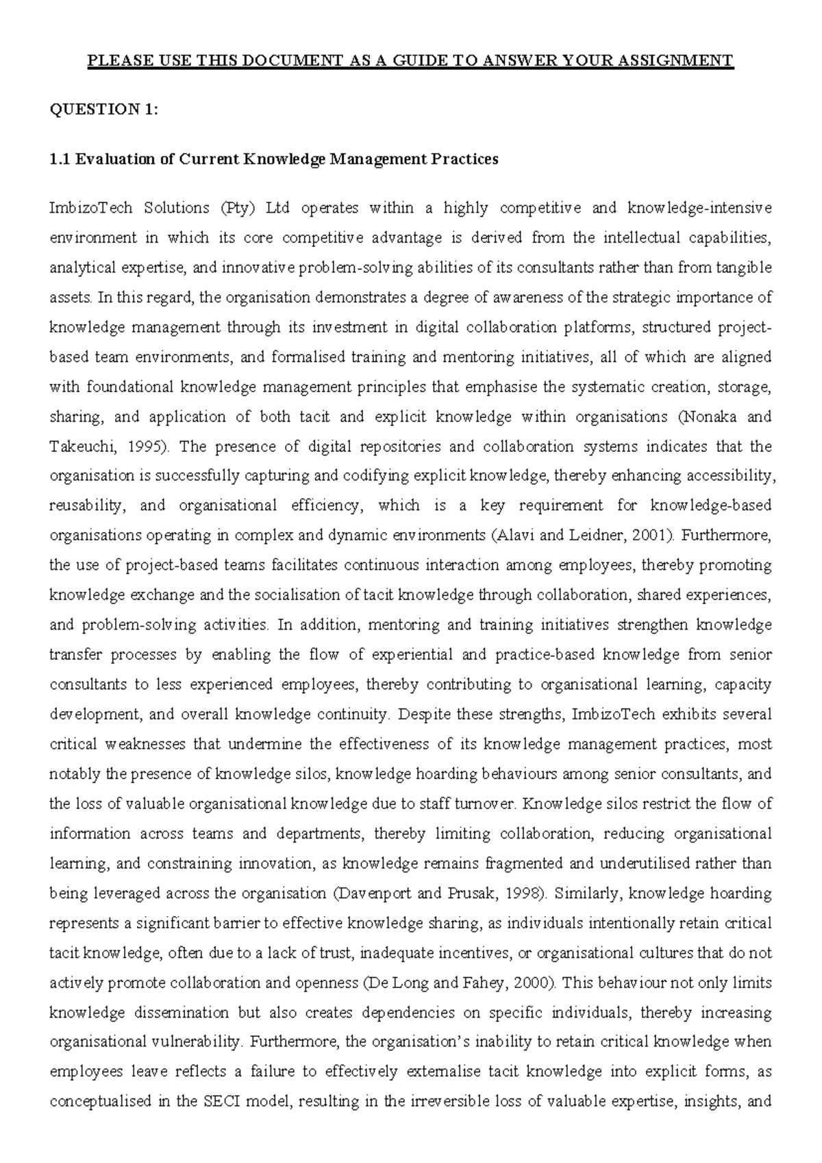 INS3705 Assignment 2: Evaluation of Knowledge Management at ImbizoTech ...