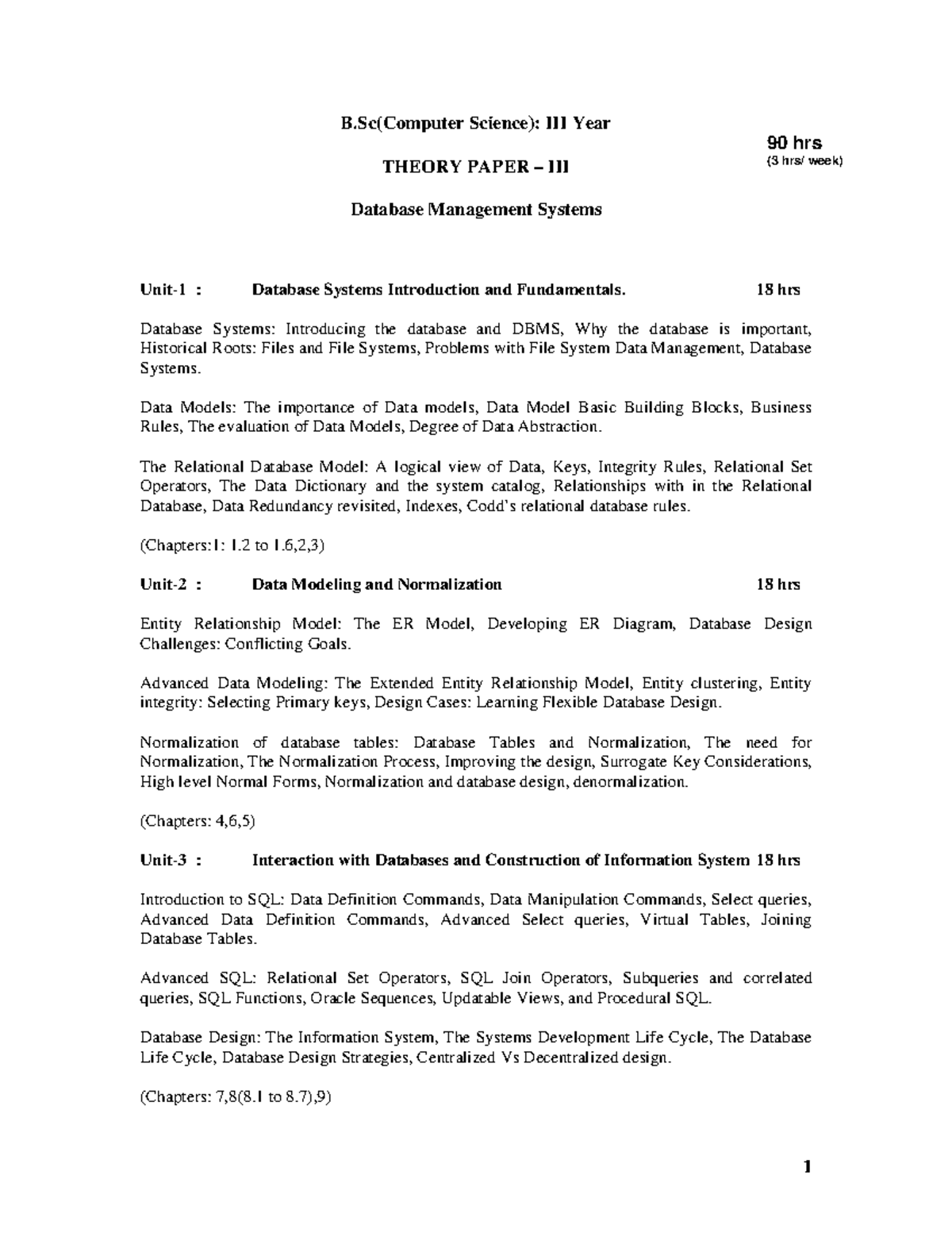 B.Sc(Computer Science): Year III Theory Paper - Database Management ...