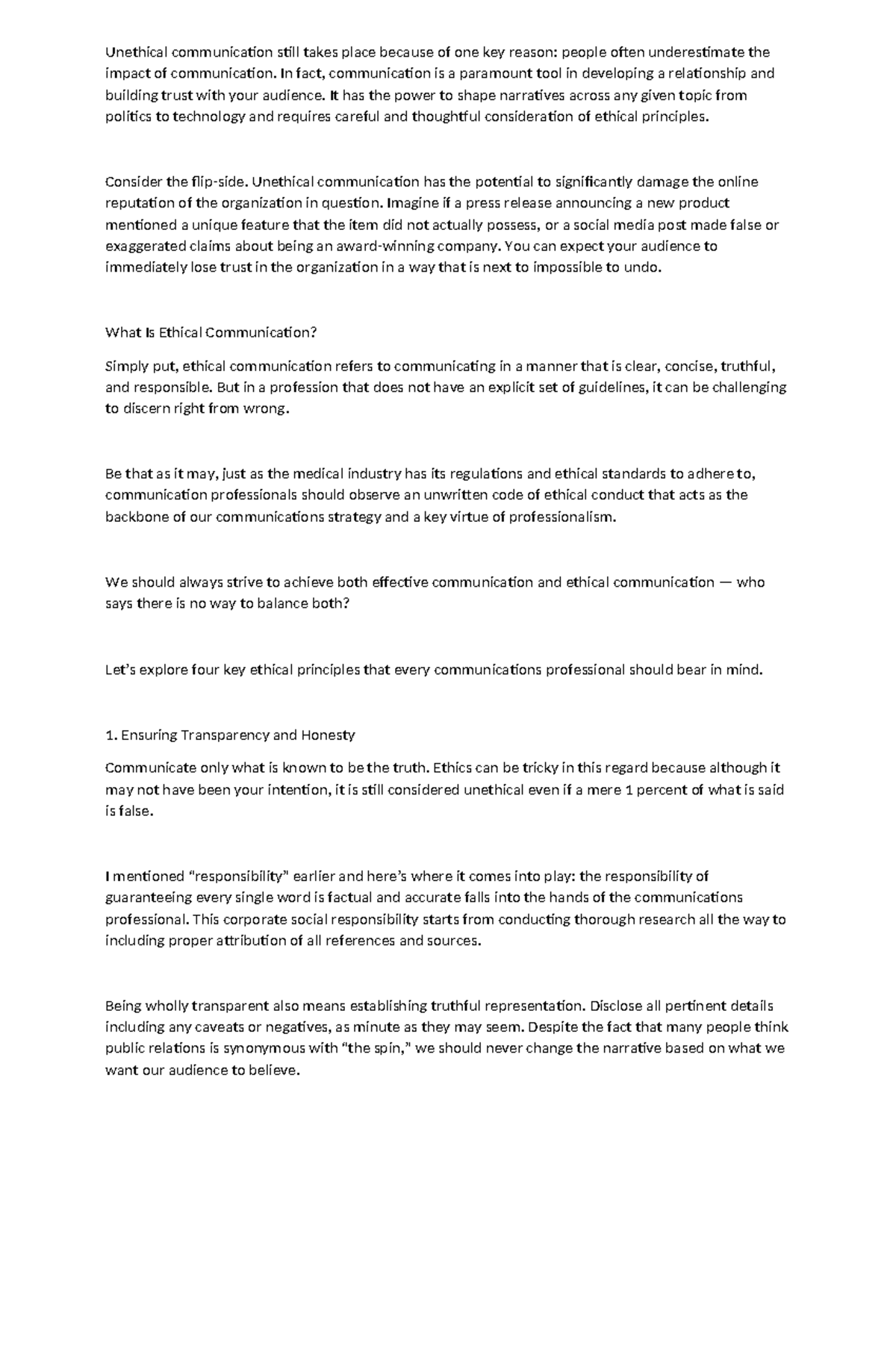 Ethical Communication: Principles for Trust and Transparency - Studocu