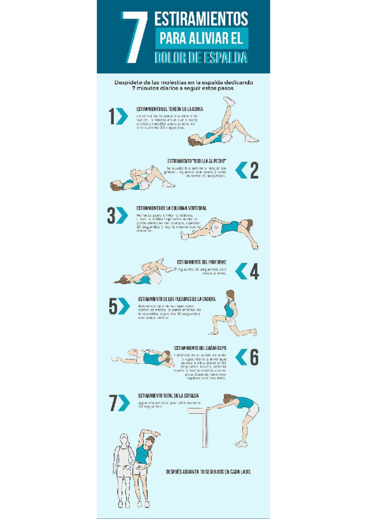 7 ESTIRAMIENTOS PARA ALIVIAR EL DOLOR DE ESPALDA - Infografía - Studocu
