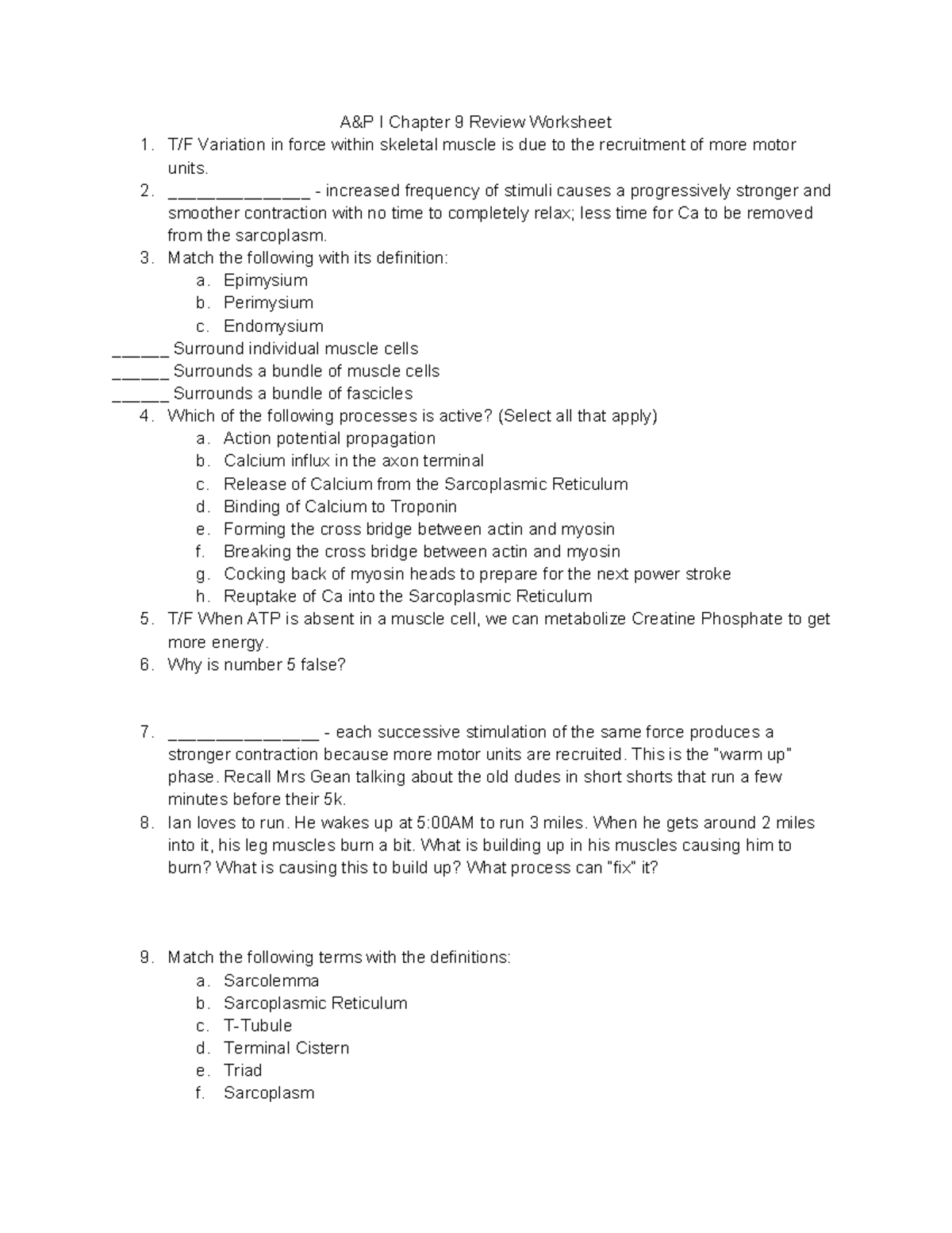 A&P I Chapter 9 Muscle Contraction Review Worksheet - Studocu