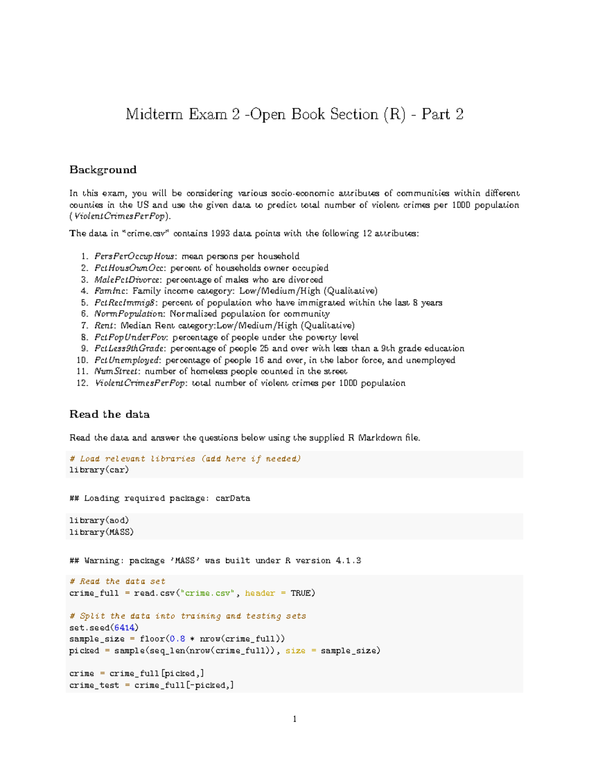6414 Spring 22 Midterm 2 Part 2 Solutions: Crime Data Analysis ...