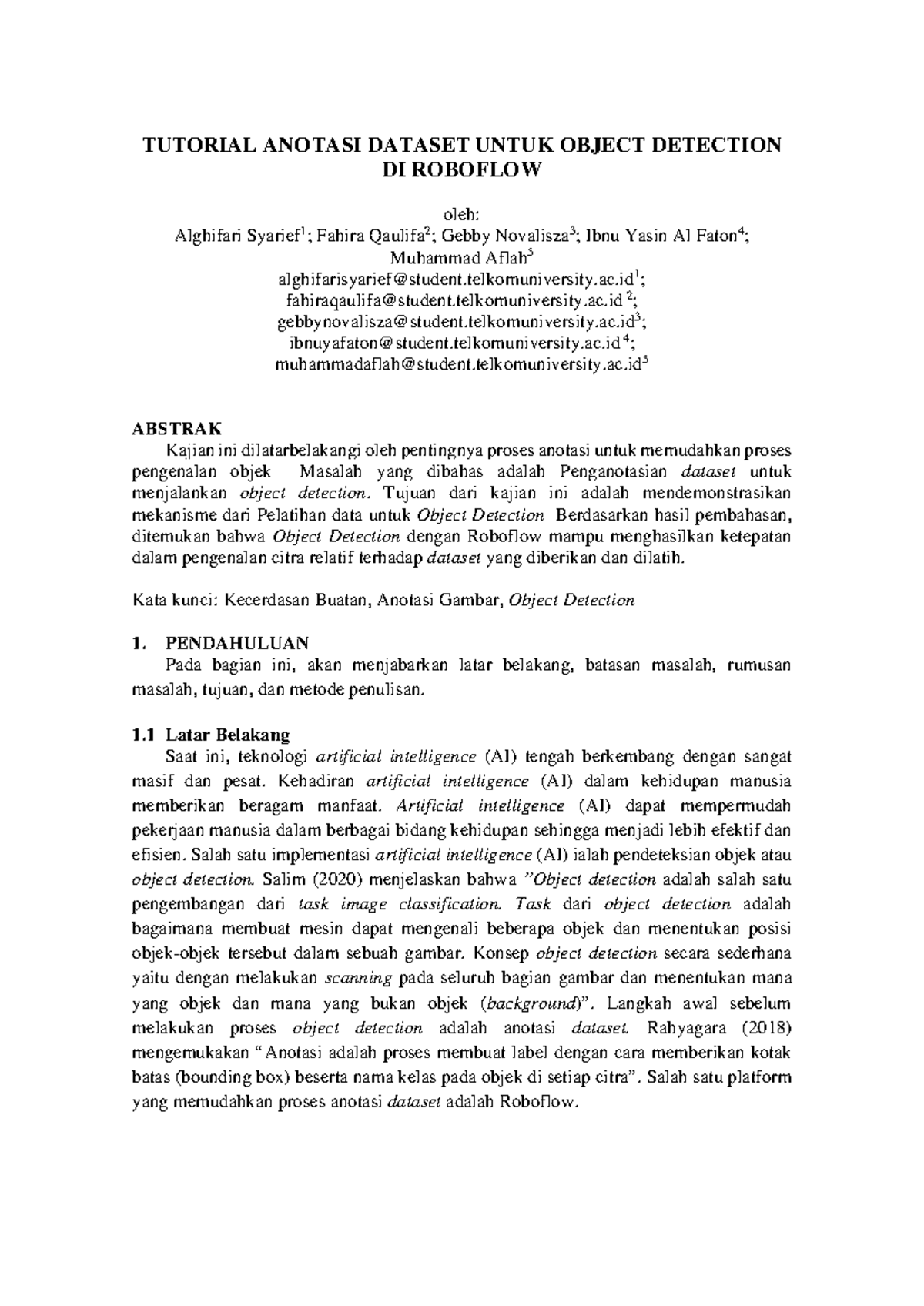 Tutorial Anotasi Dataset untuk Object Detection di Roboflow - Studocu