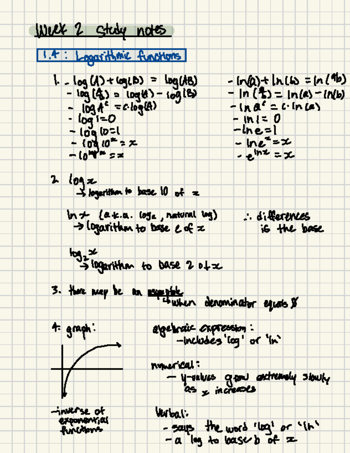 Week 2 Study Notes - ####### Week 2 Study notes 2 : Logarithmic ...