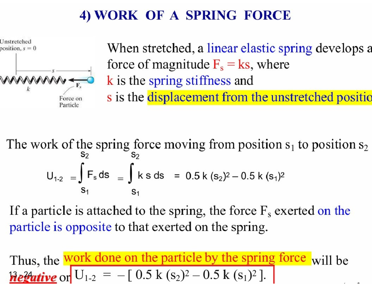 classe example on kinetic energy - 4) WORK OF A SPRING FORCE ...