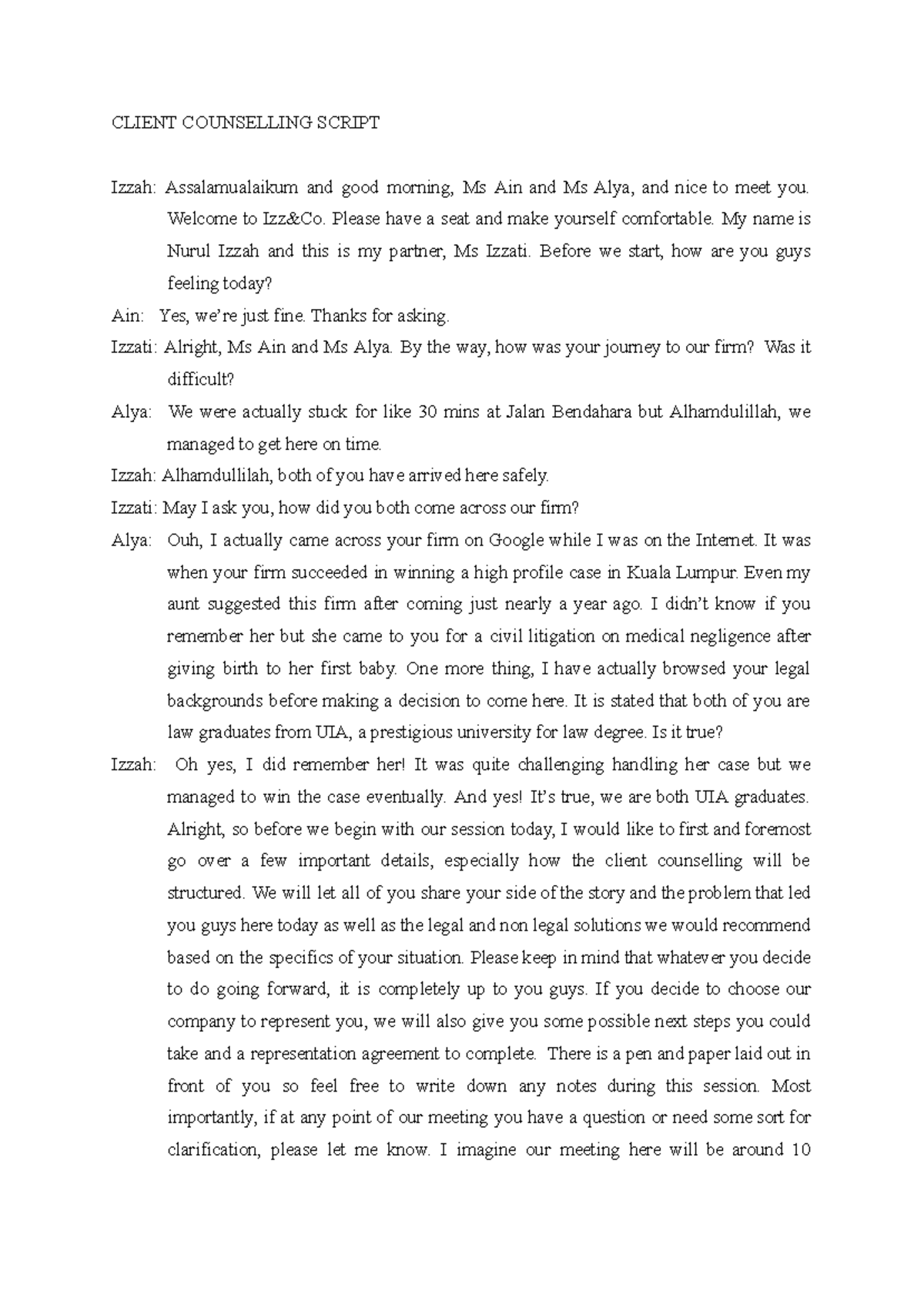 Client Counseling Script: Legal Advice on Private Nuisance Issues - Studocu