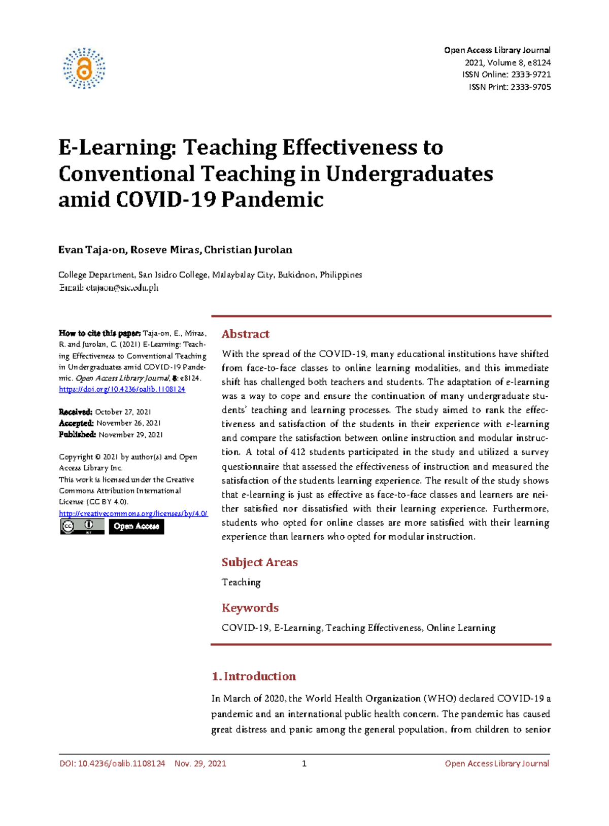 Teaching Effectiveness of Online vs. Modular Learning in Undergraduates ...