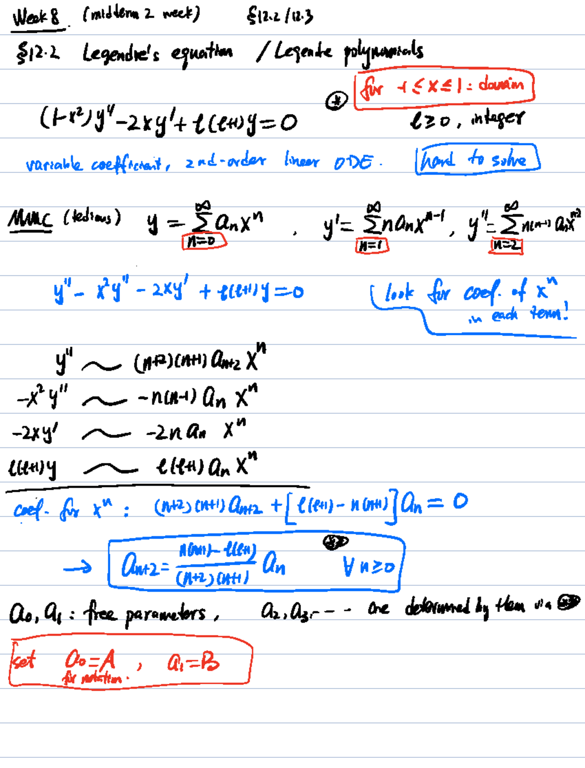 Midterm 3 Notes on Legendre Polynomials and ODEs (MATH 512) - Studocu
