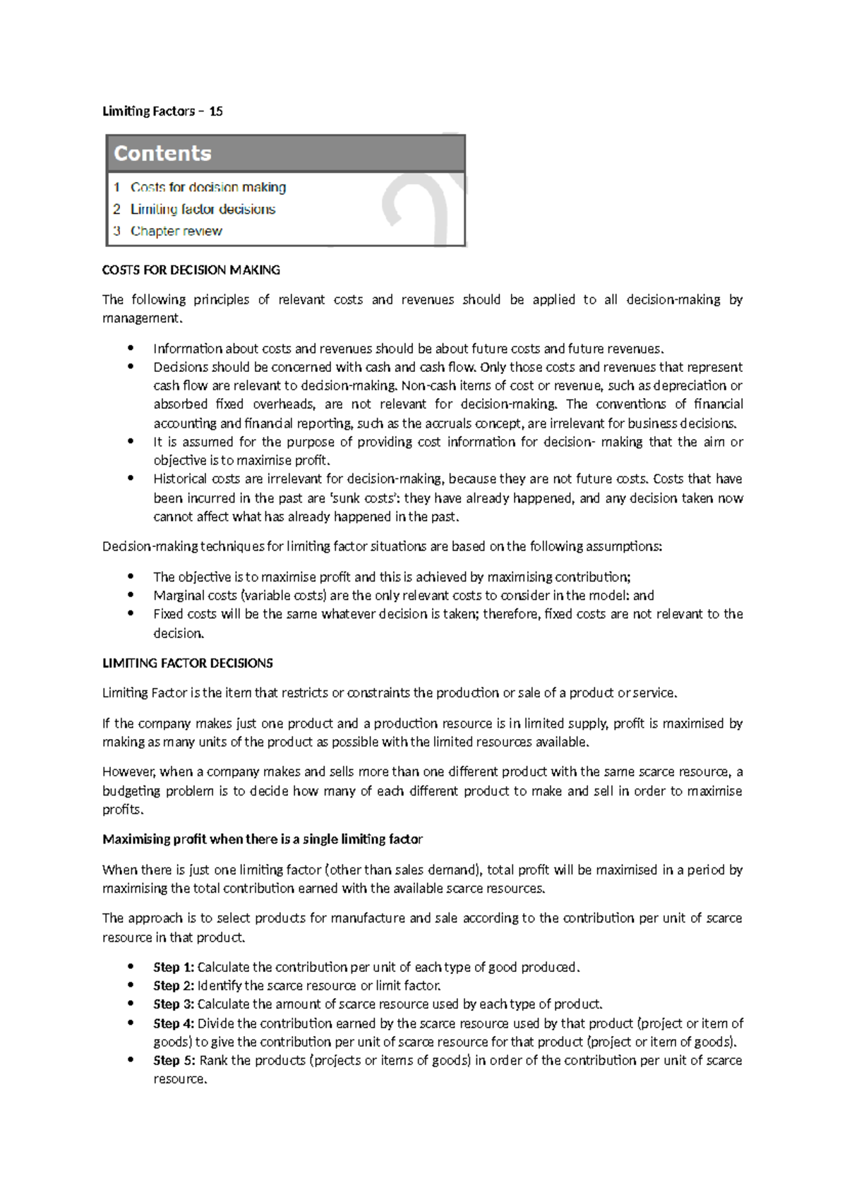 Performance Management Notes: Limiting Factors & Pricing Strategies ...