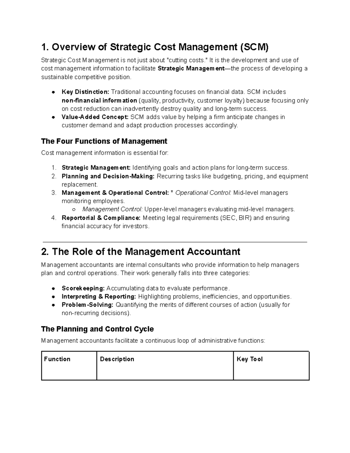 Comprehensive Notes on Strategic Cost Management (SCM) - Chapter 1 ...