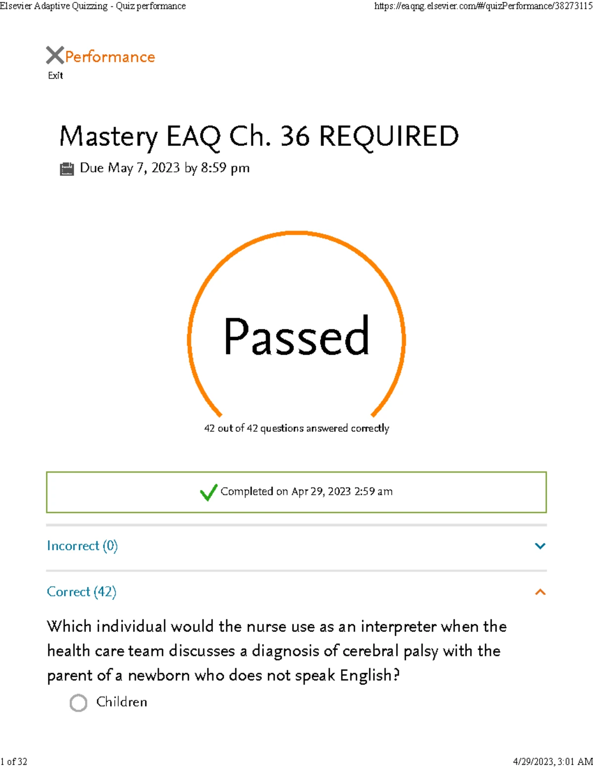MS Chapter 59 - Mastery EAQ Score and Rationale Analysis - Studocu