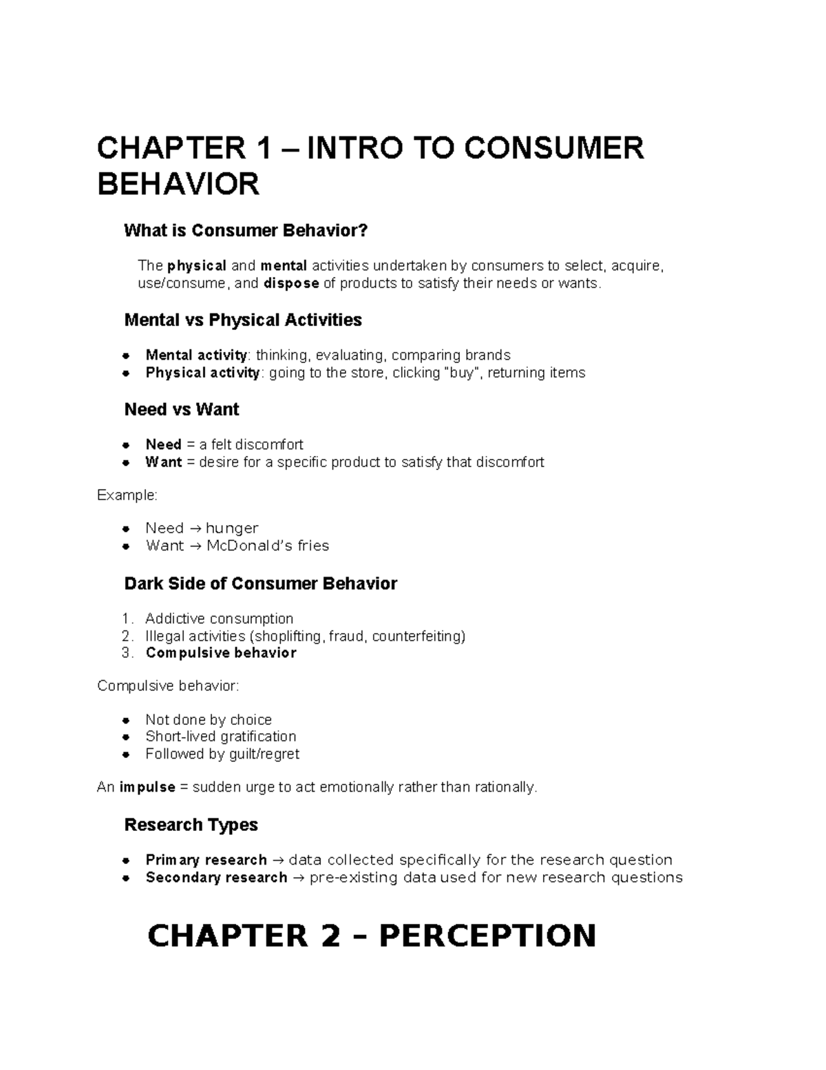 CHAPTER 1-4: INTRO TO CONSUMER BEHAVIOR & PERCEPTION NOTES - Studocu