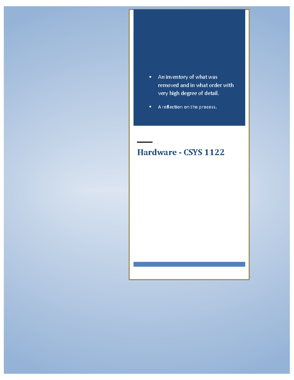 Lab 1 (CSYS) - Lab assignments of CSYS course. - An inventory of what ...