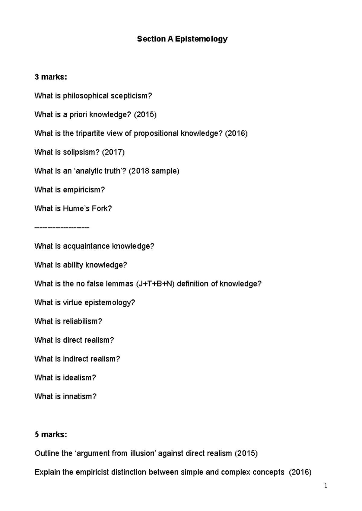 Philosophy A Level: Comprehensive Question Guide for Final Exam - Studocu