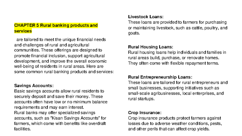 RAAB - CHAPTER 5: Rural Banking Products & Services Overview - Studocu