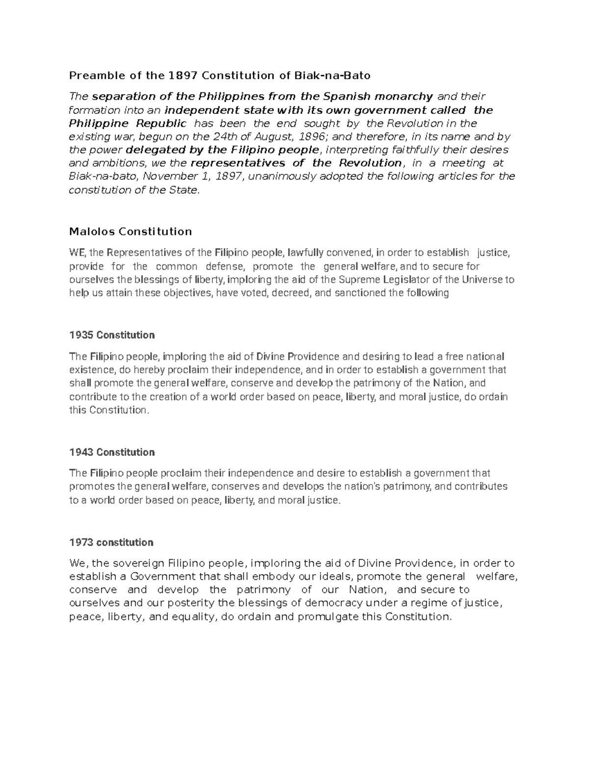 Preamble of the Different Constitution of the Philippines - Preamble of ...