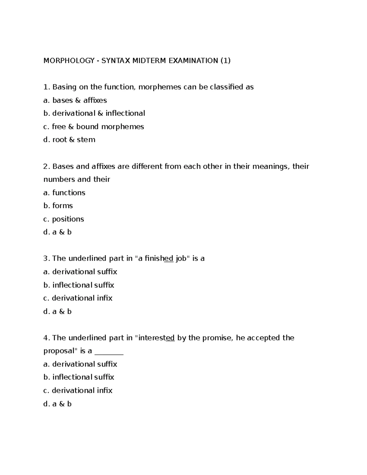 Exercises on Morphology and Syntax Analysis (ENG 101) - Studocu