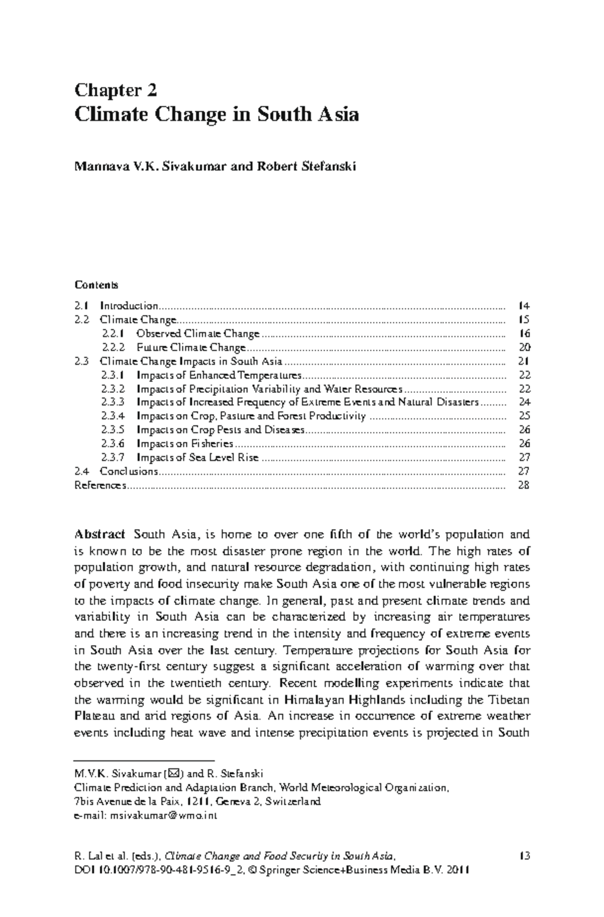 Chapter 2: Climate Change Impacts in South Asia (M.V.K. Sivakumar & R ...