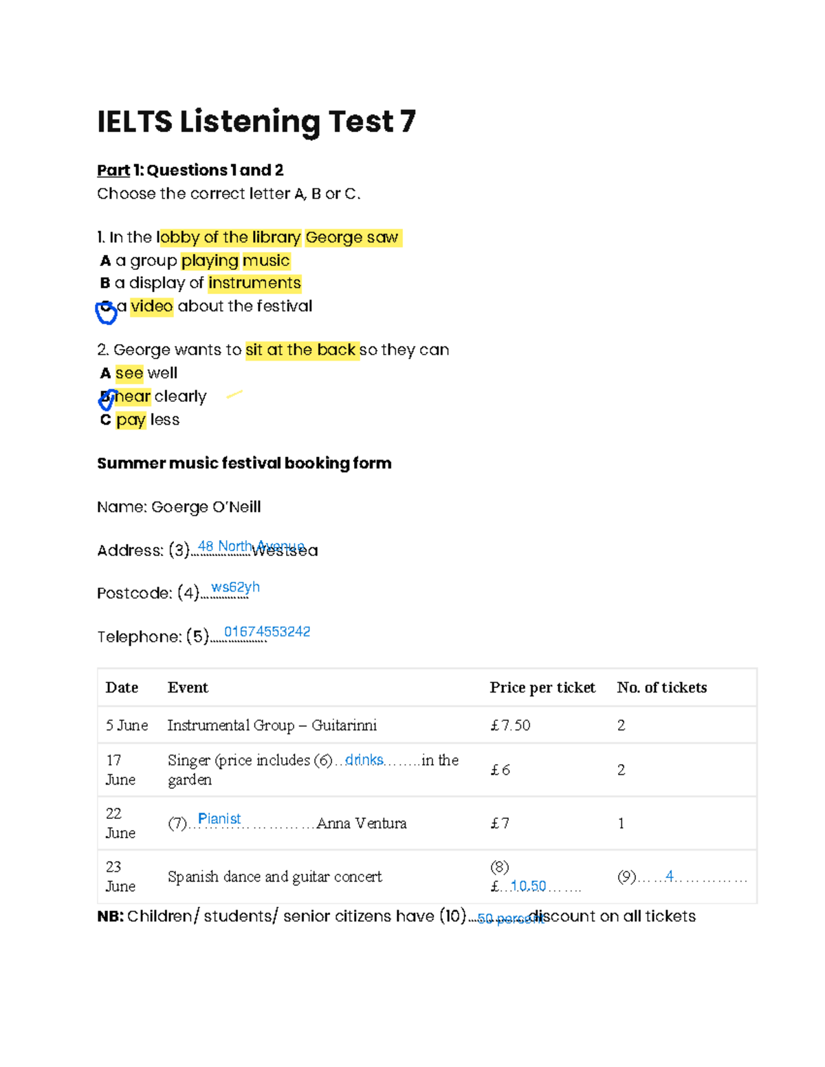 IELTS Listening Test 7 - Practice Questions and Answer Guide - Studocu