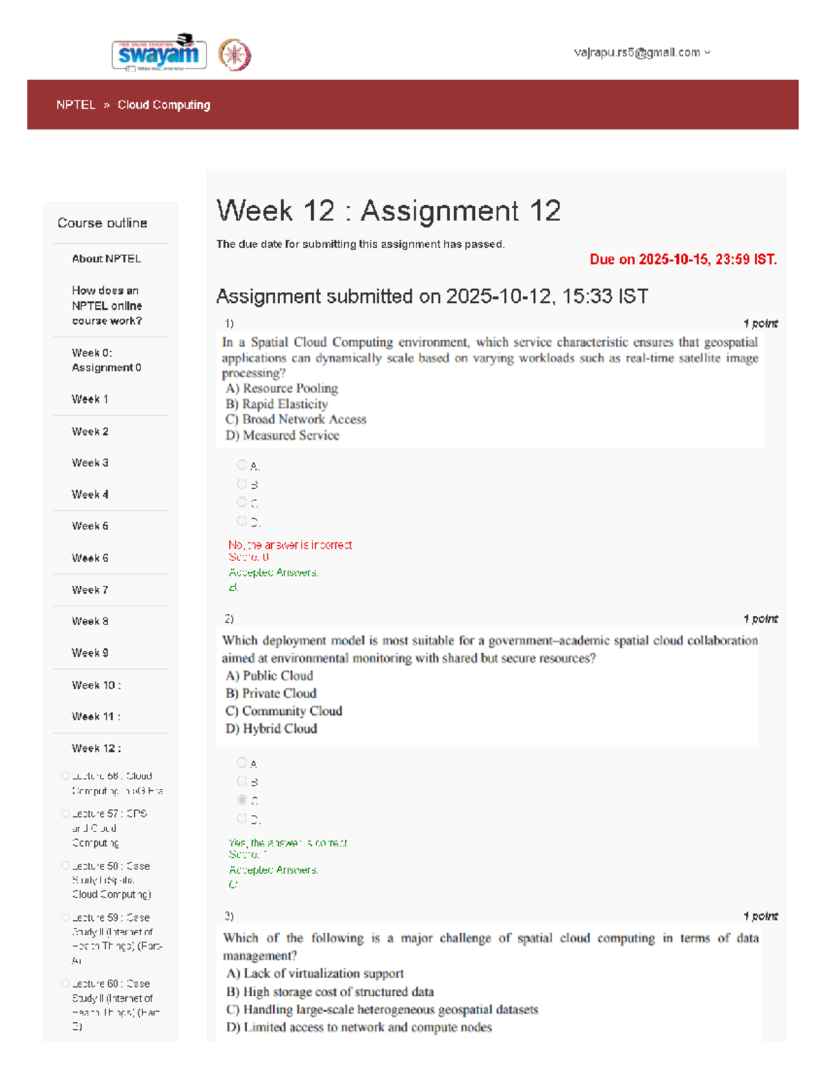 NPTEL Cloud Computing Course Outline: Week 12 Assignment Details - Studocu