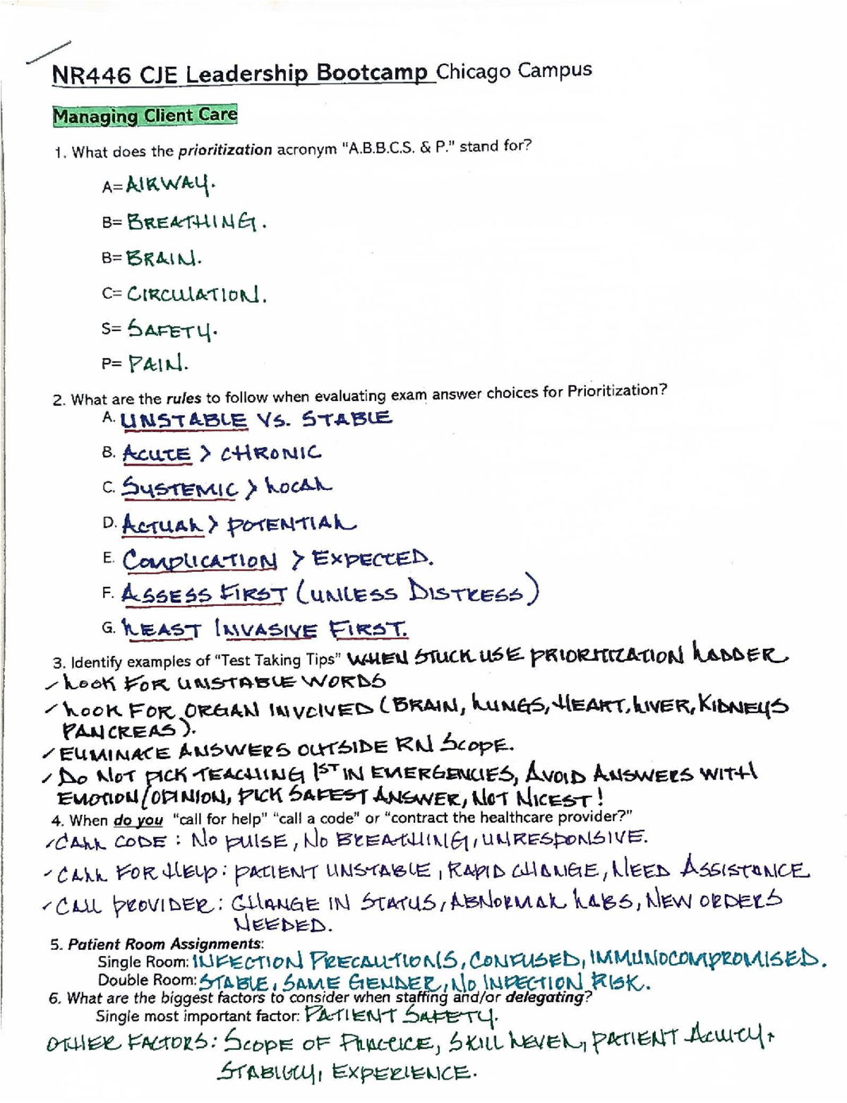NR446 CJE Leadership Bootcamp: Managing Client Care Strategies - Studocu
