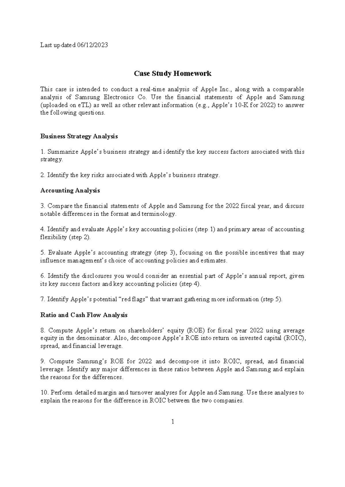FSA Case Homework 20230612 - Last updated 06/12/ 1 Case Study Homework ...