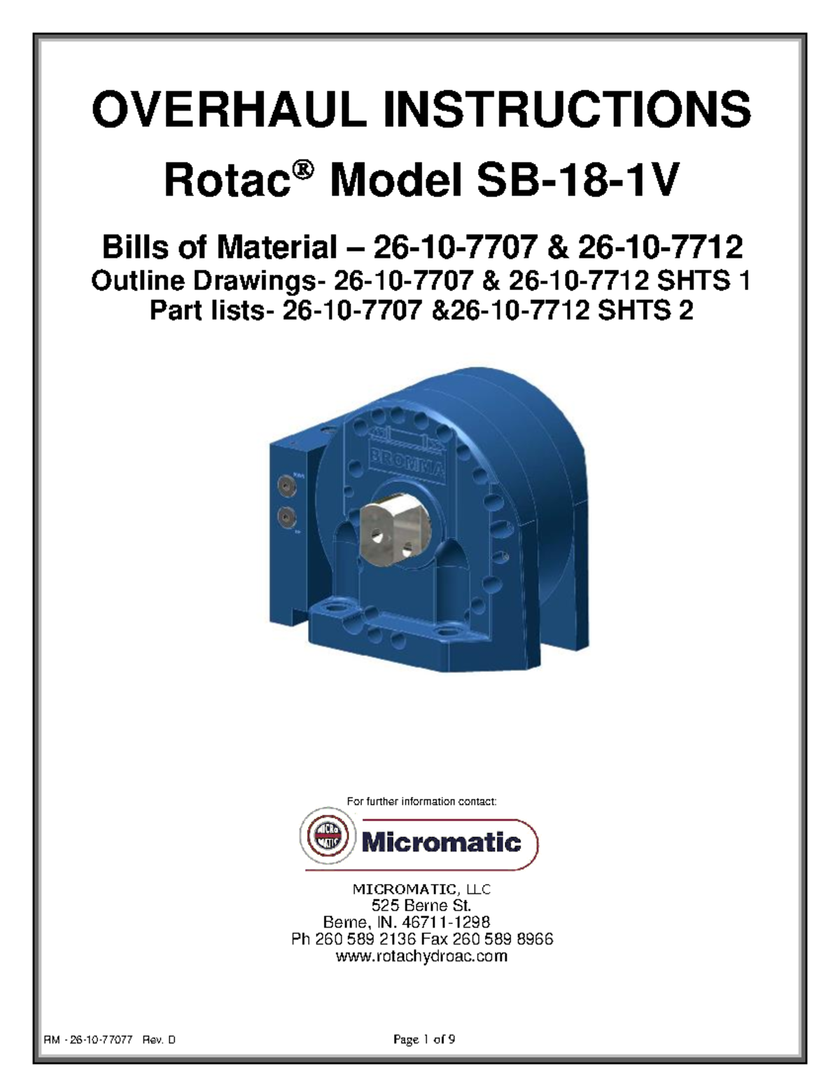 Rotac Model SB-181V Overhaul Instructions & Revision History Guide ...