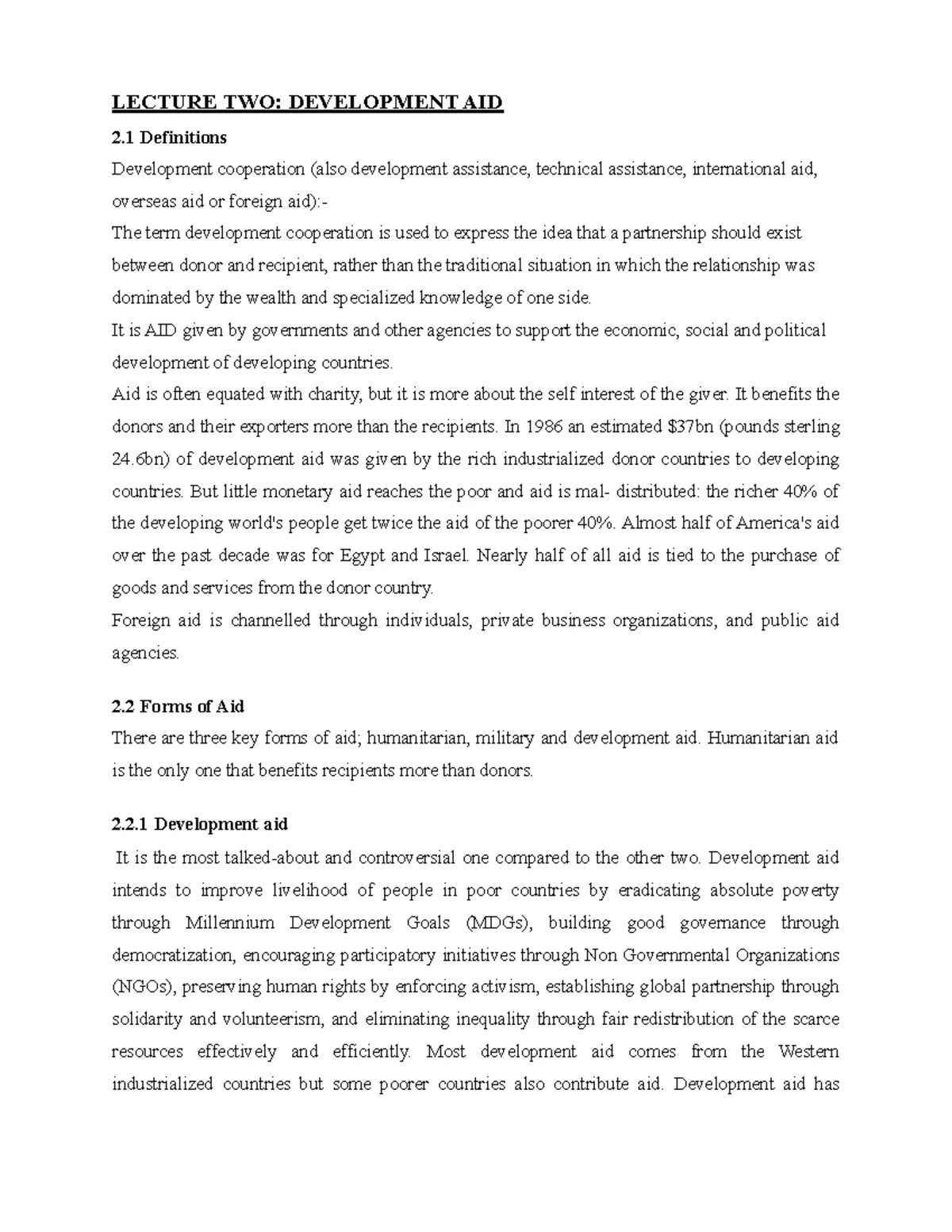 Development Aid: Overview, Types, Agencies, and Effectiveness - Studocu