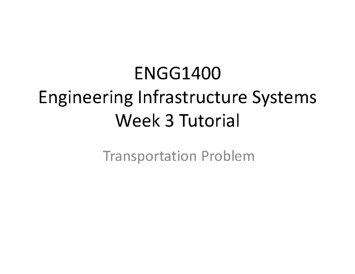 ENGG1400 Week3 Workshop - ENGG Engineering Infrastructure Systems Week ...