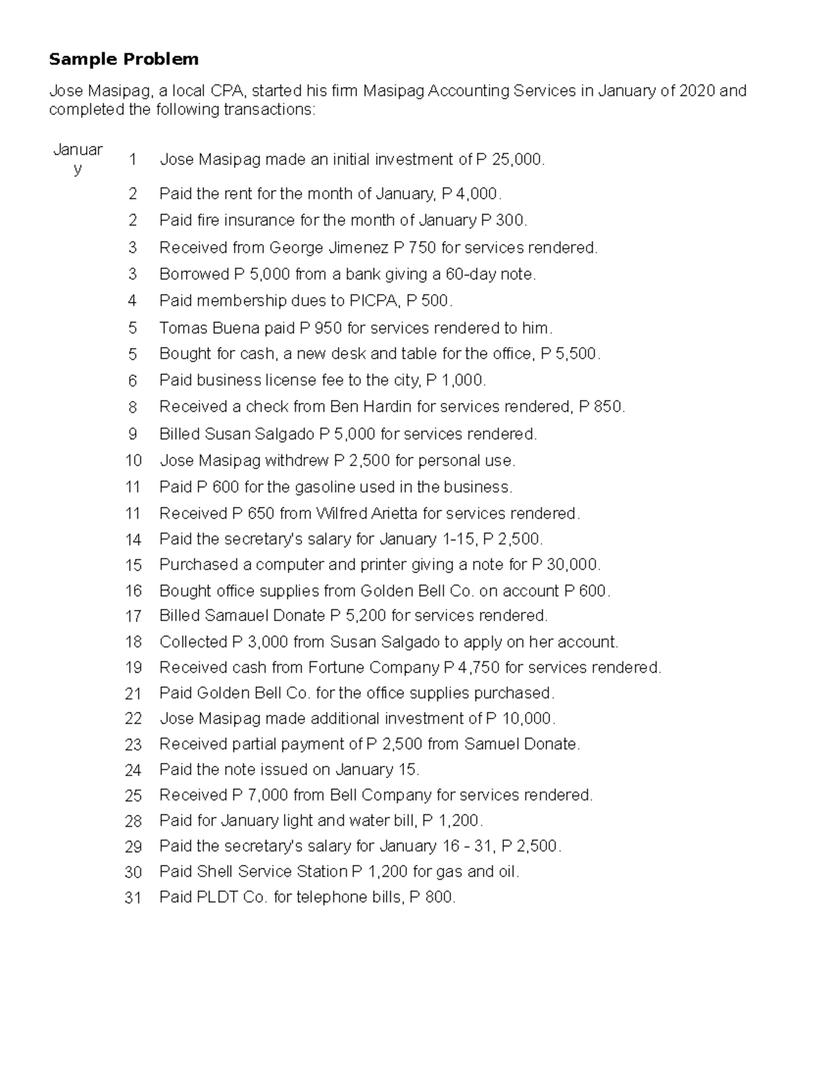 Accounting Journal Entry Sample Problem - Part 1 (CPA101) - Studocu