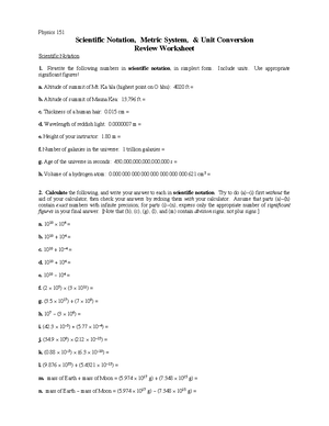 Unit Conversions Worksheet: Practice Problems and Solutions - Studocu