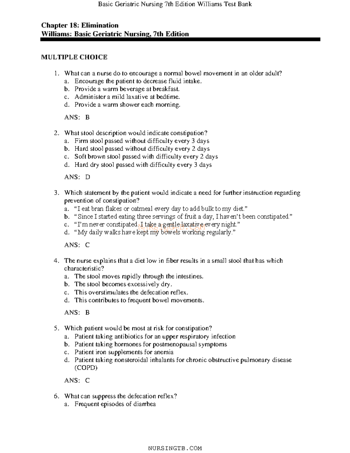 NURS 9780323554558 Chapter 18 Geriatrics Elimination Notes & Key - Studocu